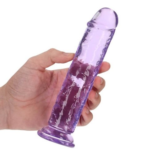 Realistyczne dildo żelowe RealRock 7 cali w kolorze fioletowym - ujęcie z dłonią