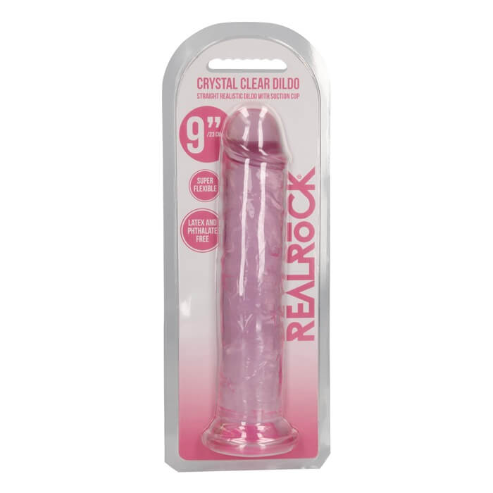 Realistyczne dildo żelowe RealRock 9 cali w kolorze różowym - opakowanie